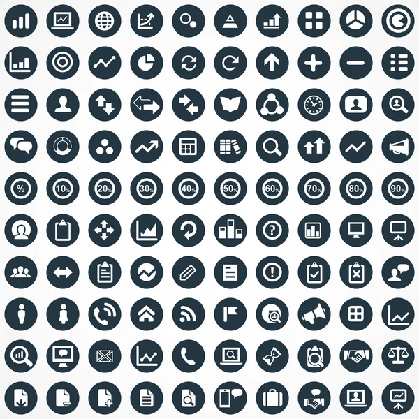 100 analytics, výzkum ikony se — Stockový vektor