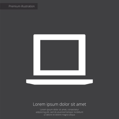 dizüstü bilgisayar sigorta primi illüstrasyon simge, koyu arka plan üzerinde beyaz