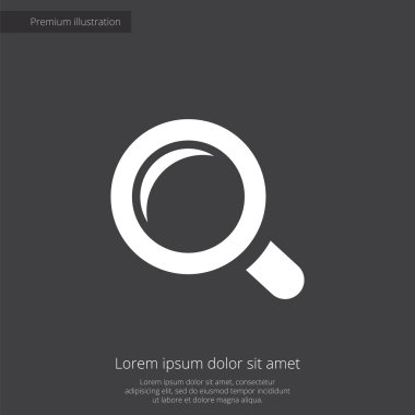 Büyüteç'i prim illüstrasyon simge, koyu arka plan üzerinde beyaz