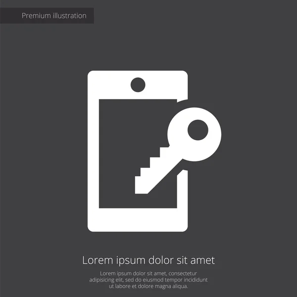 Icône d'illustration premium smartphone lock, blanc sur fond noir — Image vectorielle