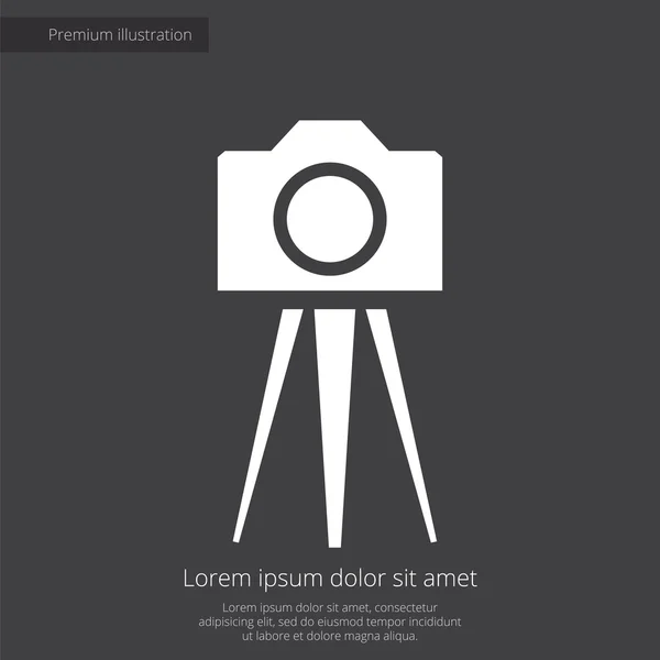 Foto câmera tripé ícone de ilustração premium, branco no bac escuro — Vetor de Stock