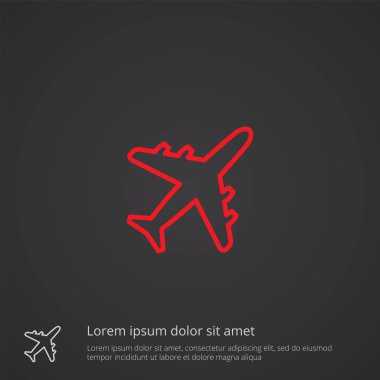 uçak anahat simgesini, koyu arka plan, logo templat kırmızı
