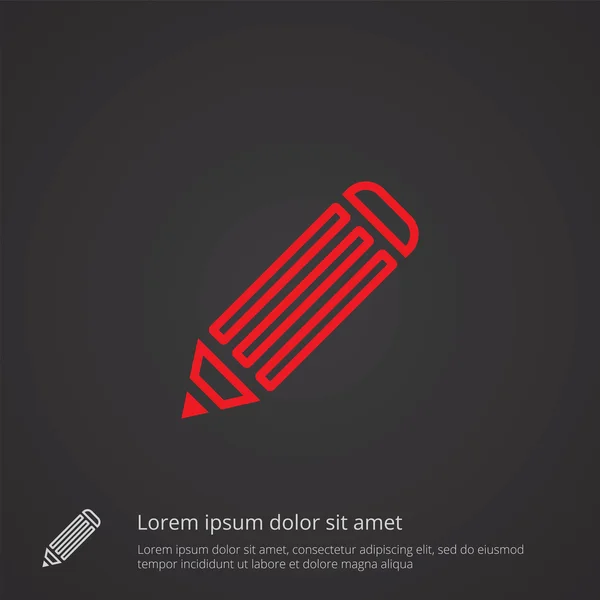 Símbolo de contorno de lápiz, rojo sobre fondo oscuro, plantilla de logotipo — Vector de stock