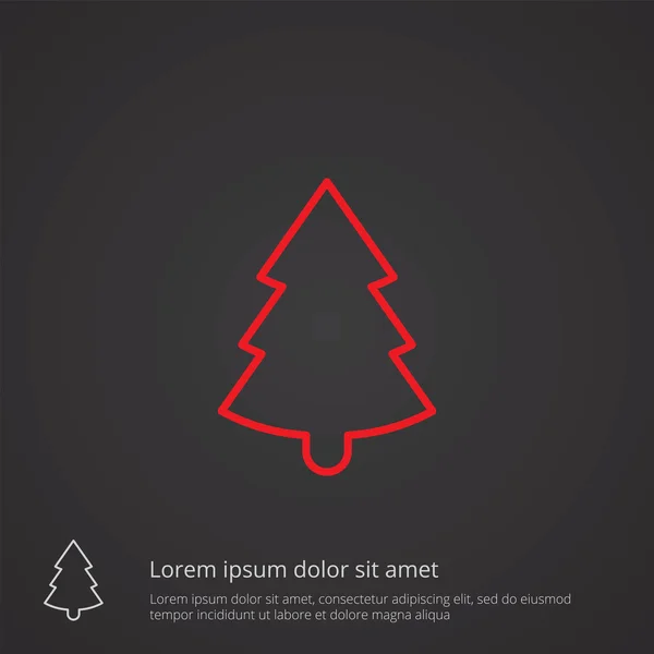 クリスマス ツリー アウトライン記号、暗い背景、ロゴ温度に赤い — ストックベクタ