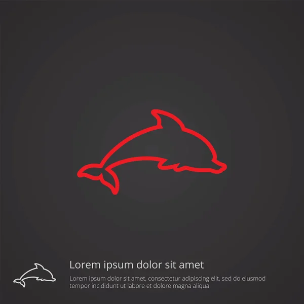 Delfín símbolo de contorno, rojo sobre fondo oscuro, plantilla de logotipo — Archivo Imágenes Vectoriales