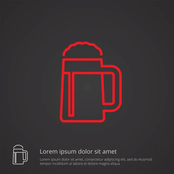 Verre de bière symbole contour, rouge sur fond sombre, logo templ — Image vectorielle
