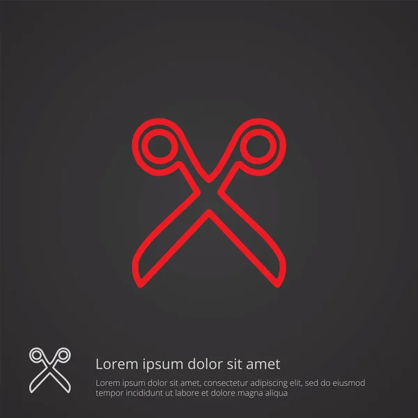 Tijeras símbolo del contorno, rojo sobre fondo oscuro, plantilla de logotipo — Vector de stock