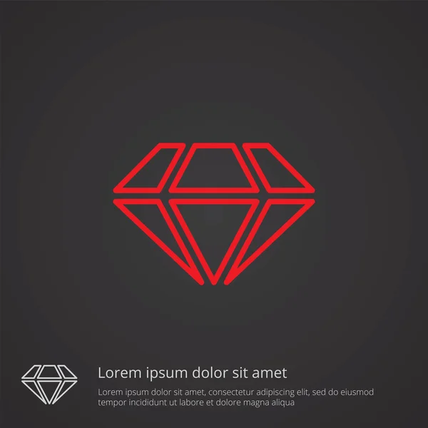 Diamond outline symbol, red on dark background, logo templat — Stock Vector