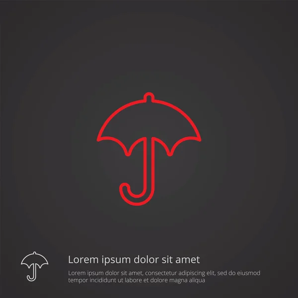 Symbol konspektu parasol, czerwony na ciemnym tle, logo templat — Wektor stockowy