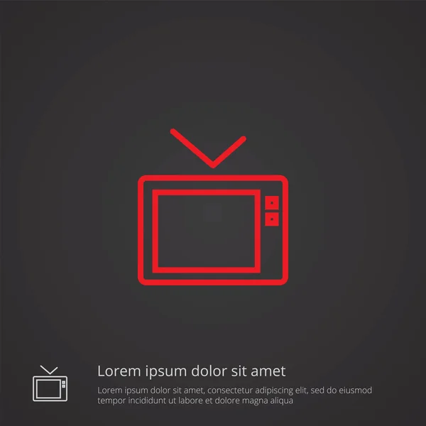 テレビ アウトライン記号、ロゴ templat 暗い背景に赤 — ストックベクタ