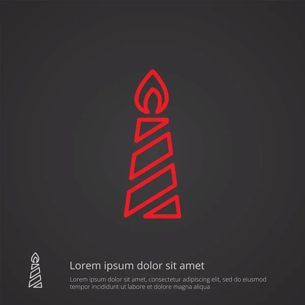 Símbolo de contorno de vela, rojo sobre fondo oscuro, plantilla de logotipo — Vector de stock