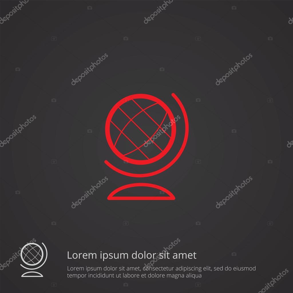 Globe outline thin symbol, red on dark background, logo editable, creative templat