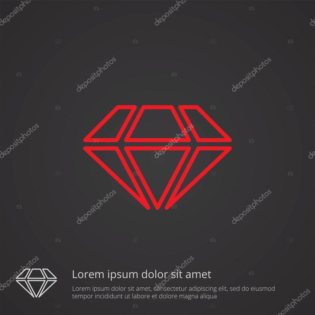 Diamond outline thin symbol, red on dark background, logo editable, creative templat