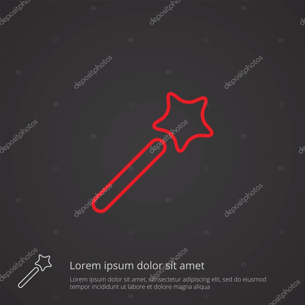 Magic wand outline thin symbol, red on dark background, logo editable, creative templat