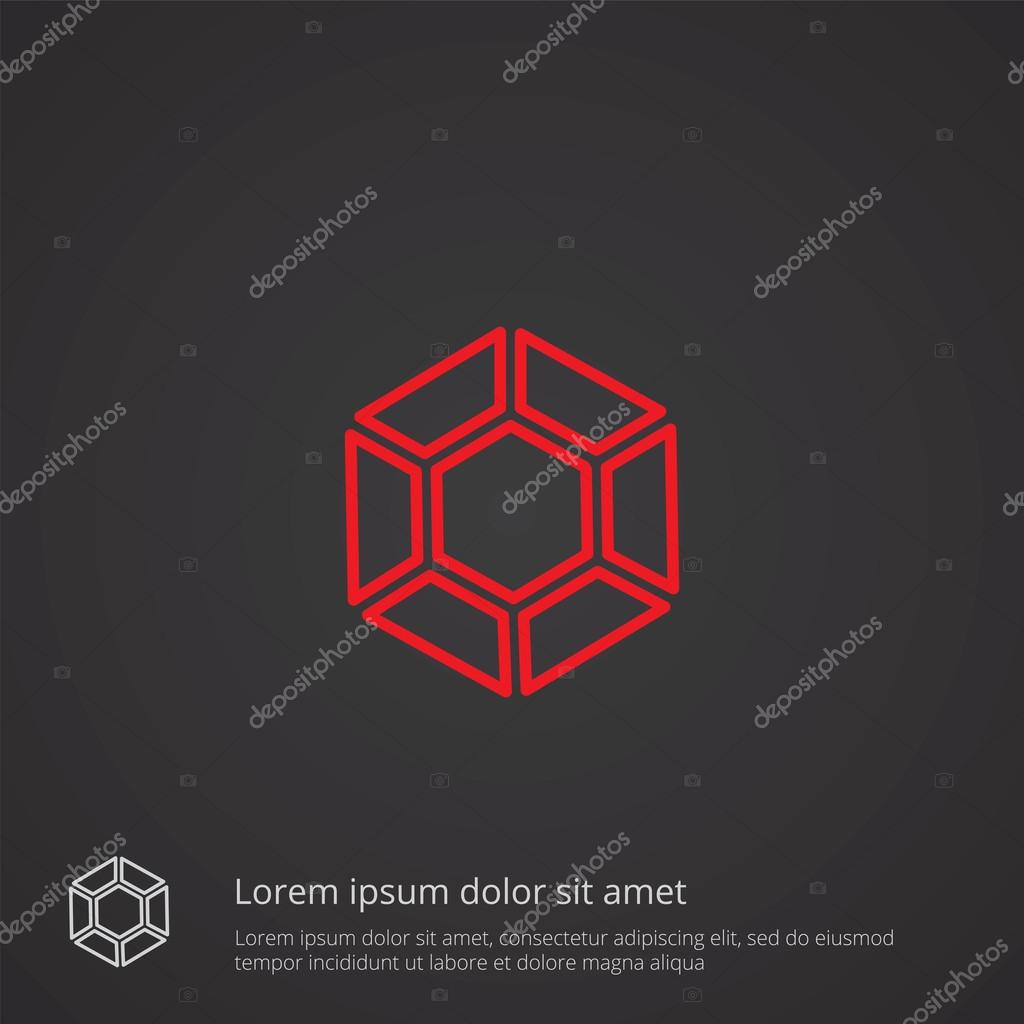 Diamond outline thin symbol, red on dark background, logo editable, creative templat