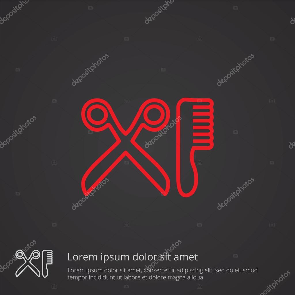 Barbershop outline thin symbol, red on dark background, logo editable, creative templat