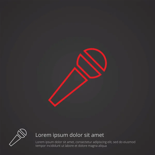 Symbole de contour de microphone, rouge sur fond sombre, modèle de logo — Image vectorielle