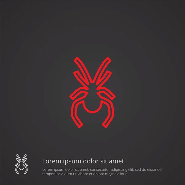Symbol konspektu pająk, czerwony na ciemnym tle, logo templat — Wektor stockowy