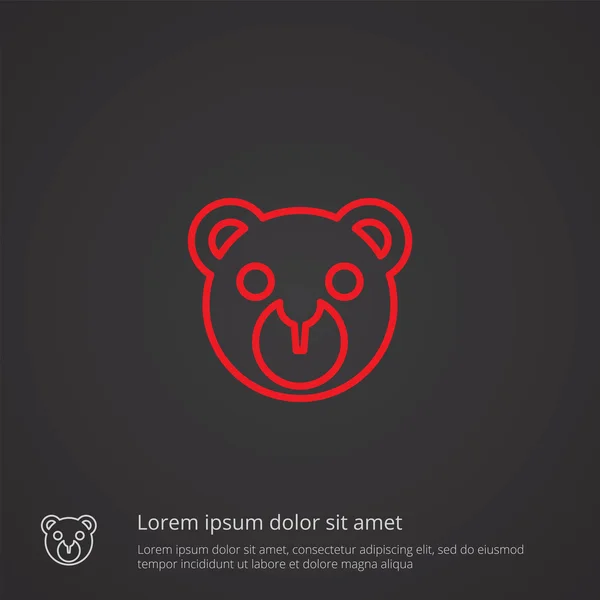 Bear toy outline symbol, red on dark background, logo templat — Stock Vector