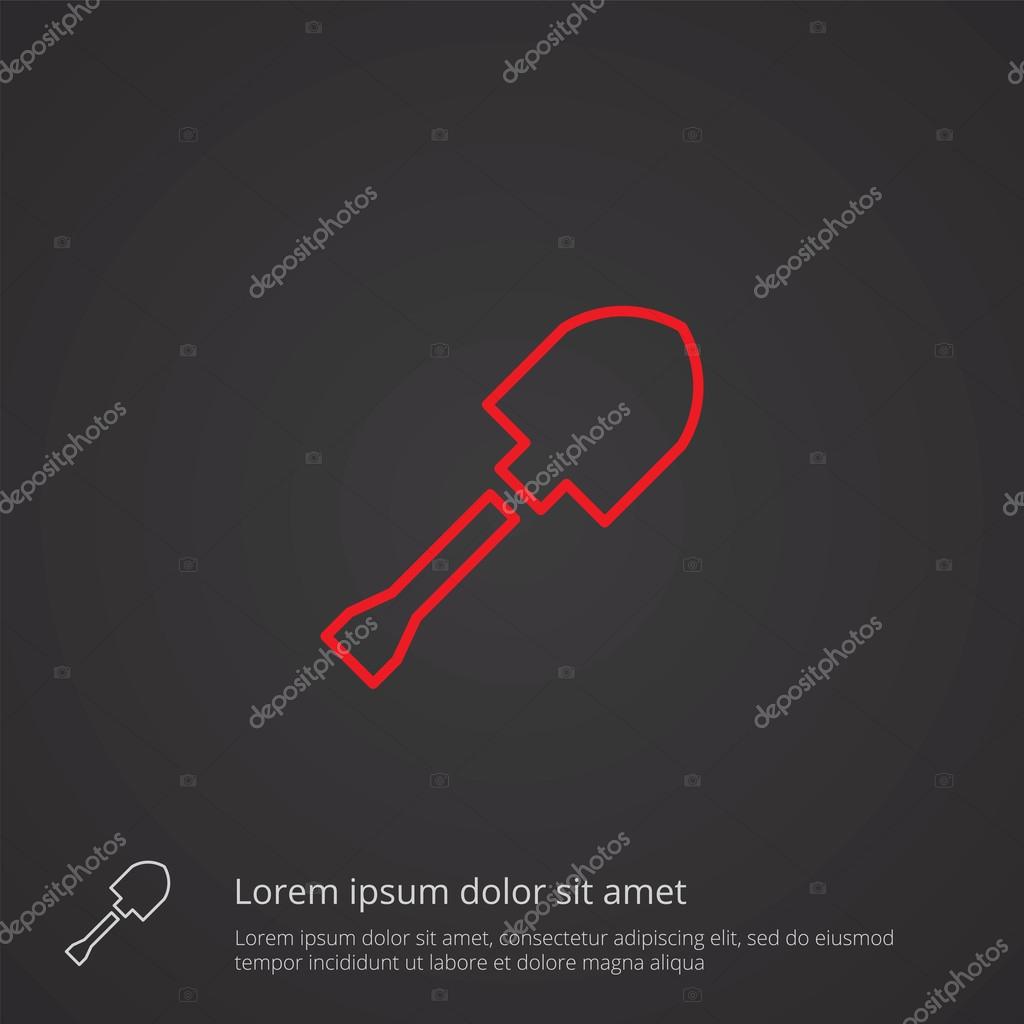 Shovel outline thin symbol, red on dark background, logo editable, creative templat