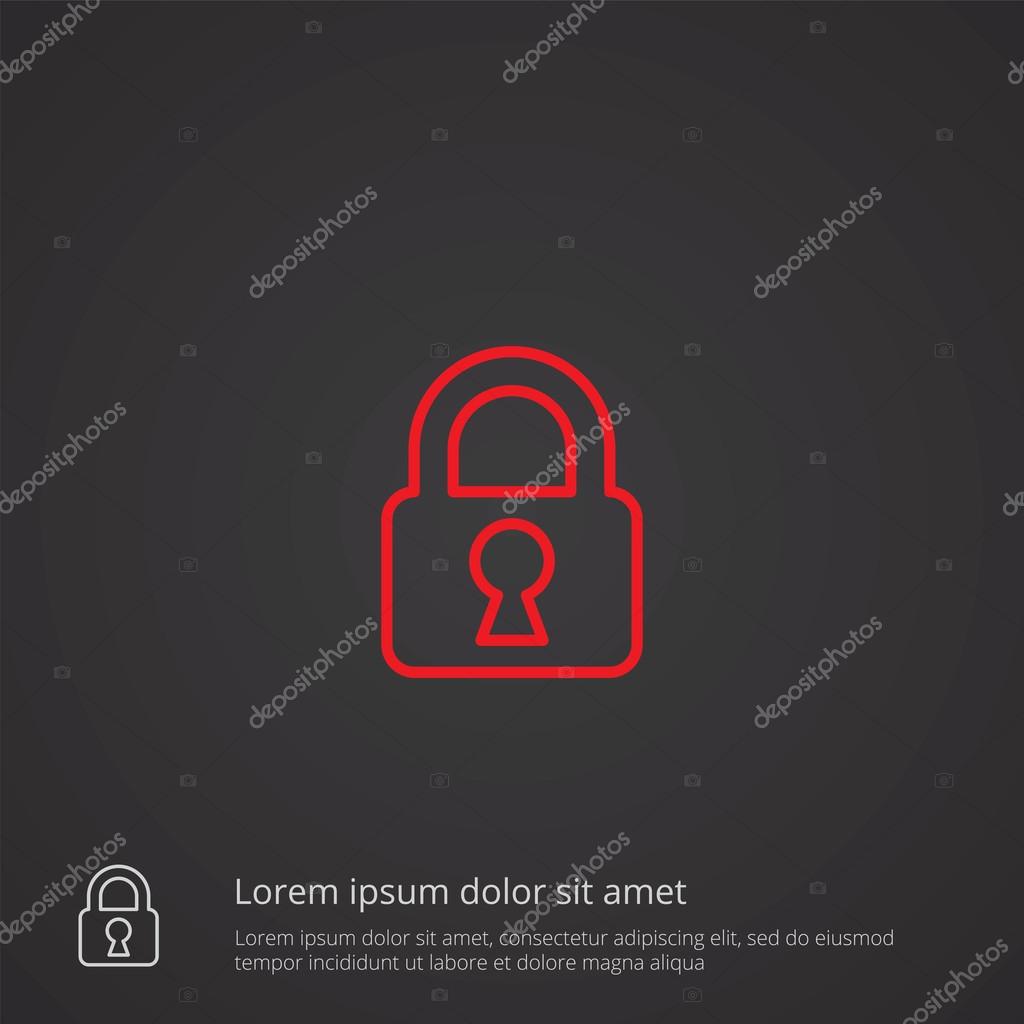 Lock outline thin symbol, red on dark background, logo editable, creative templat