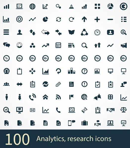 100 の分析、研究のアイコン — ストックベクタ