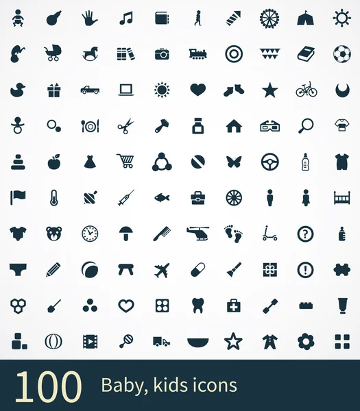 100 baby, kinderen pictogrammen — Stockvector