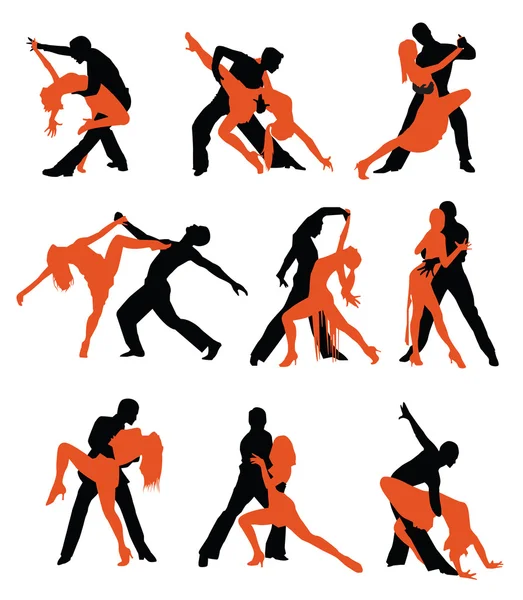 Silueta de bailarines latinos — Vector de stock