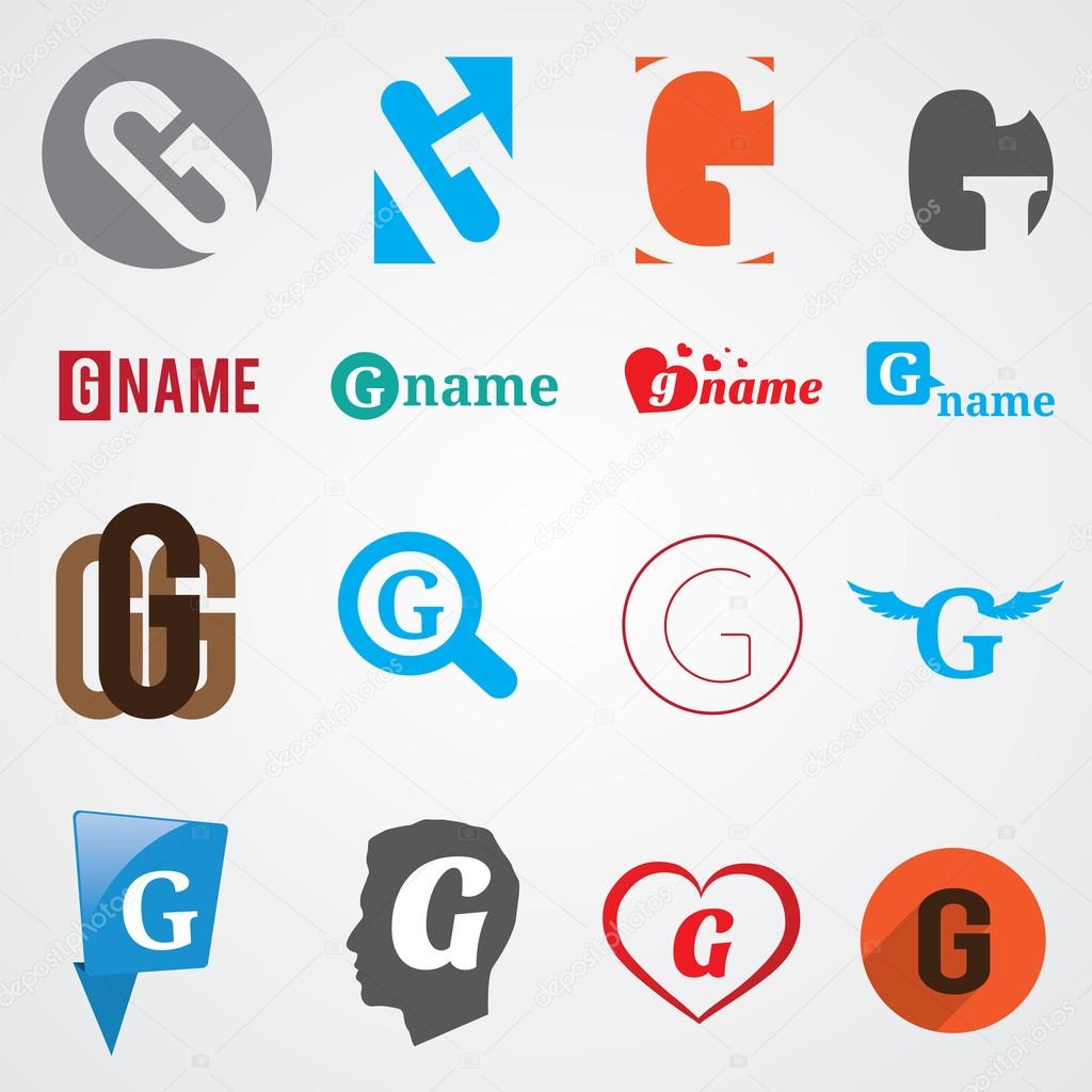 Set of alphabet symbols of letter G on the white backgroun