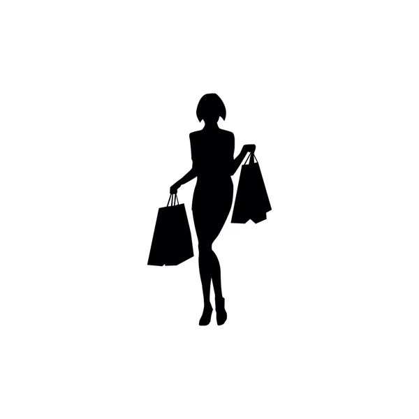 Conjunto de silhuetas de compras de mulher — Vetor de Stock