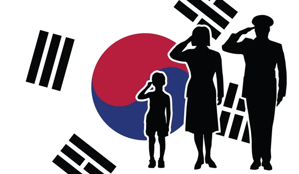 South Korea soldier family salute — Stock Vector