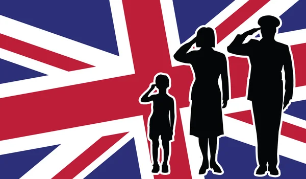 Reino Unido soldado família saudação — Vetor de Stock
