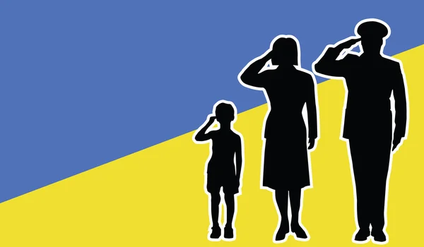 Familia militarilor ucraineni salută — Vector de stoc