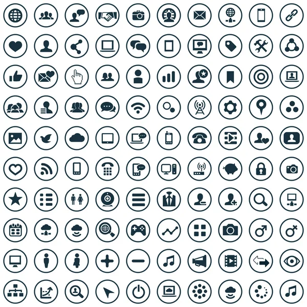 100 ไอคอนสื่อสังคมออนไลน์ — ภาพเวกเตอร์สต็อก