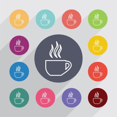 Cap çay anahat daire, düz Icons set