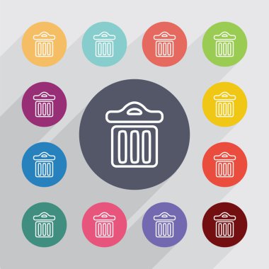 çöp kutusu anahat daire, düz Icons set