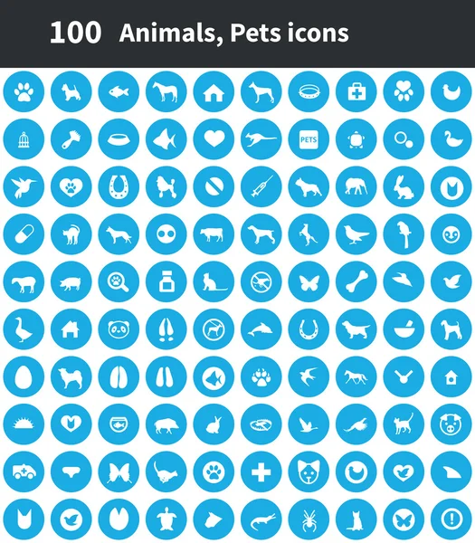 100 djur, husdjur ikoner — Stock vektor
