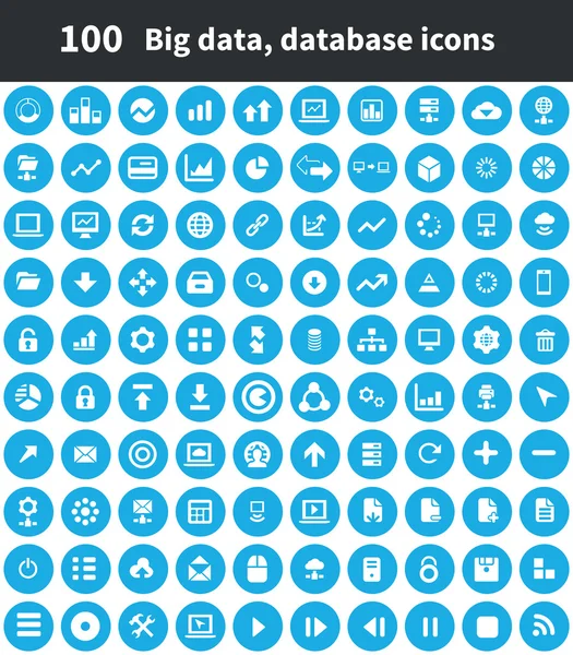 100 big data, database icons — Stock Vector