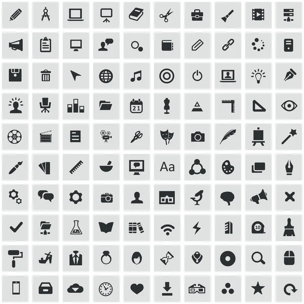 100 iconos de arte, diseño — Vector de stock