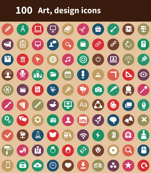 100 iconos de arte, diseño — Vector de stock