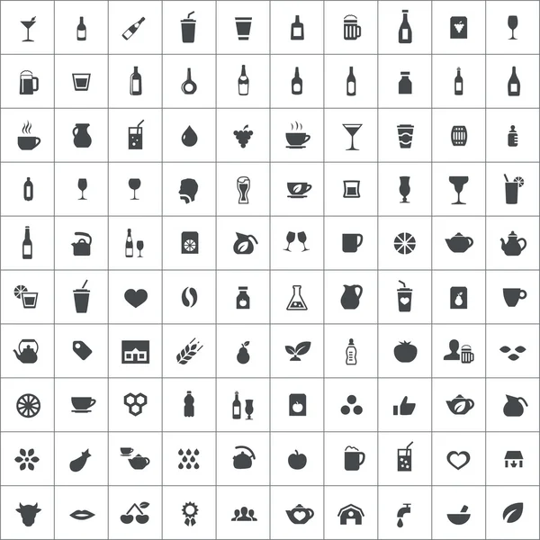100 drinks icons — Stock Vector