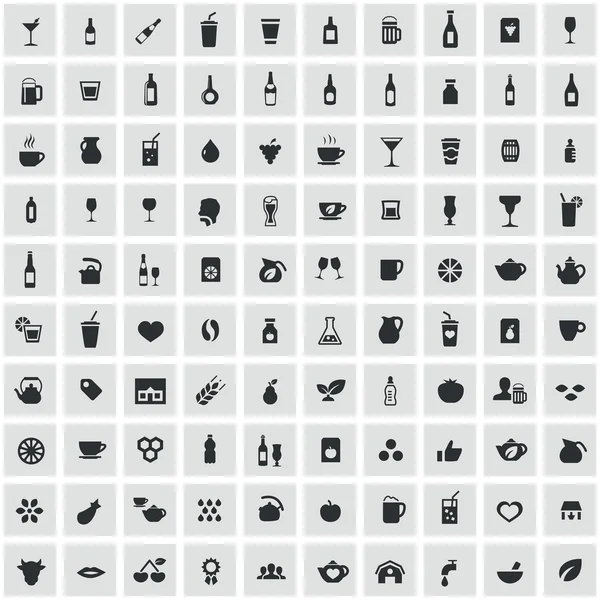 100 iconos de bebidas — Archivo Imágenes Vectoriales