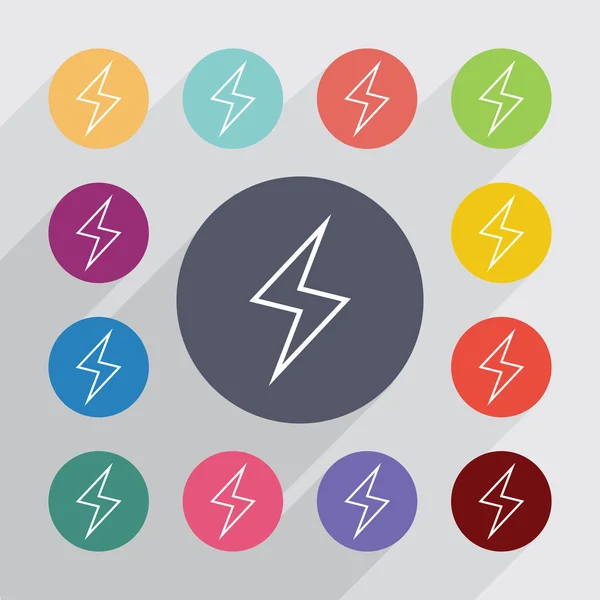 Lightning outline circle, flat icons set — Stock Vector