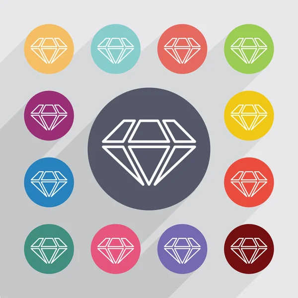 Diamond outline circle, flat icons set — Stock Vector