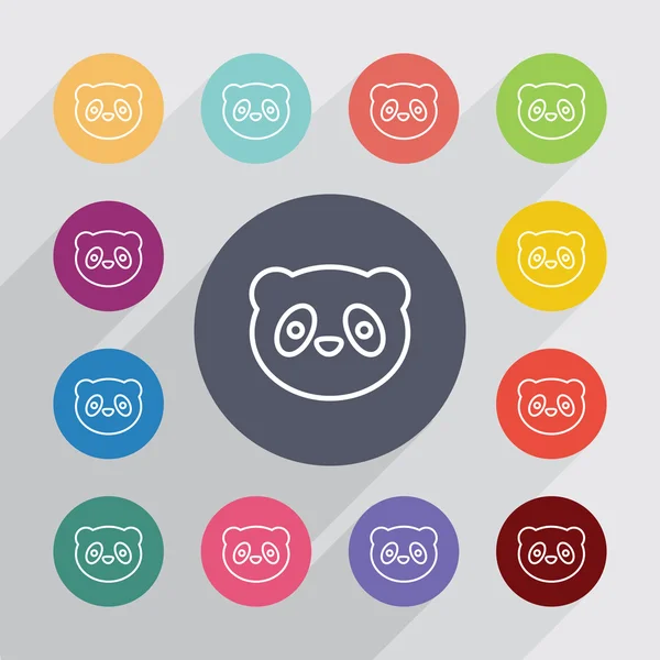 Panda contorno círculo, iconos planos se — Vector de stock
