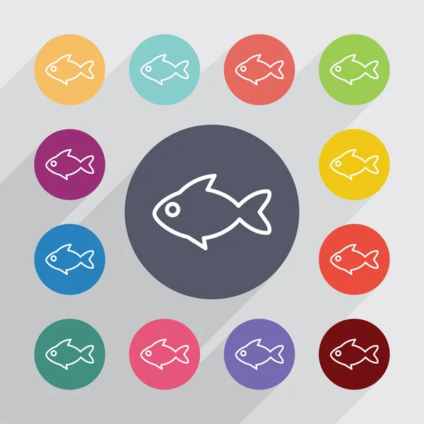 Cercle de contour de poisson, ensemble d'icônes plates — Image vectorielle
