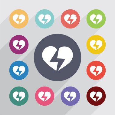 kalp yıldırım daire, düz Icons set