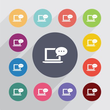 dizüstü bilgisayar ileti daire, düz Icons set