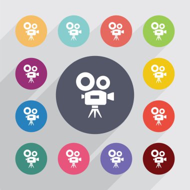 video kamera daire, düz Icons set