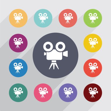 video kamera daire, düz Icons set